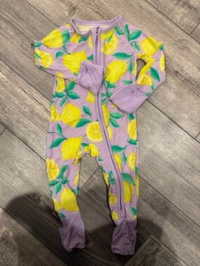 Little Sleepies Lavender Footed Pajamas with Yellow Lemon Print